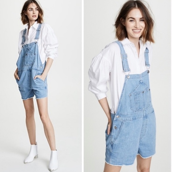 Revolve Rag & Bone Patched Short Dungaree Soft denim overall Jumper size - Picture 10 of 15